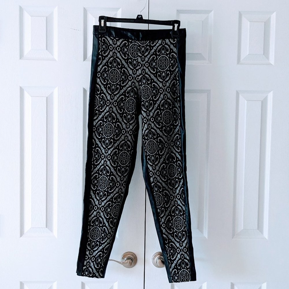 VENUS Women's Faux Leather  Lace Pants  Size 6  Black & White  NWOT